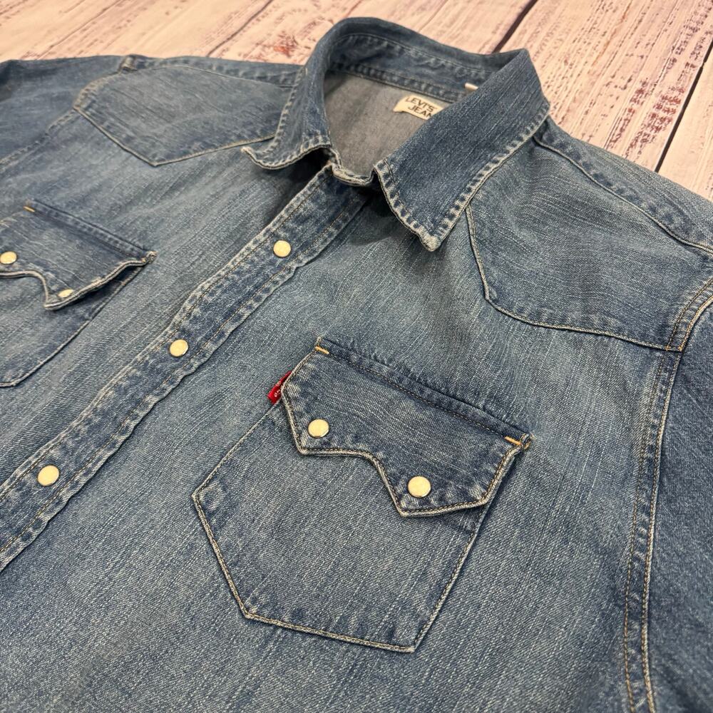Levi’s Jeans Western Pearl Snap Denim Shirt Men’s XL 100% Cotton - Picture 3 of 9